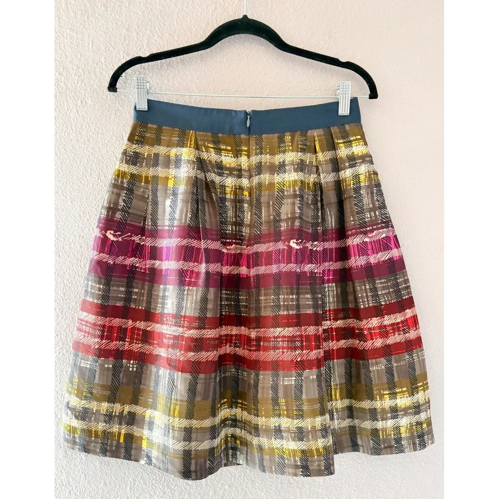 Y2K Trina Turk Silk Plaid Pleated Skirt Multi Color Preppy Academia Size 6 - Picture 4 of 4